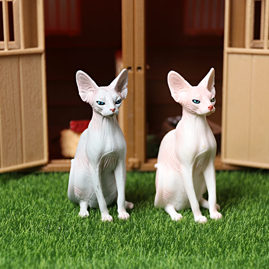 Simulazione Bella Sphynx Gatto senza peli Devon Rex Gatti siamesi Modello dipinto a mano Figurine Cake Topper Regalo di compleanno di Natale