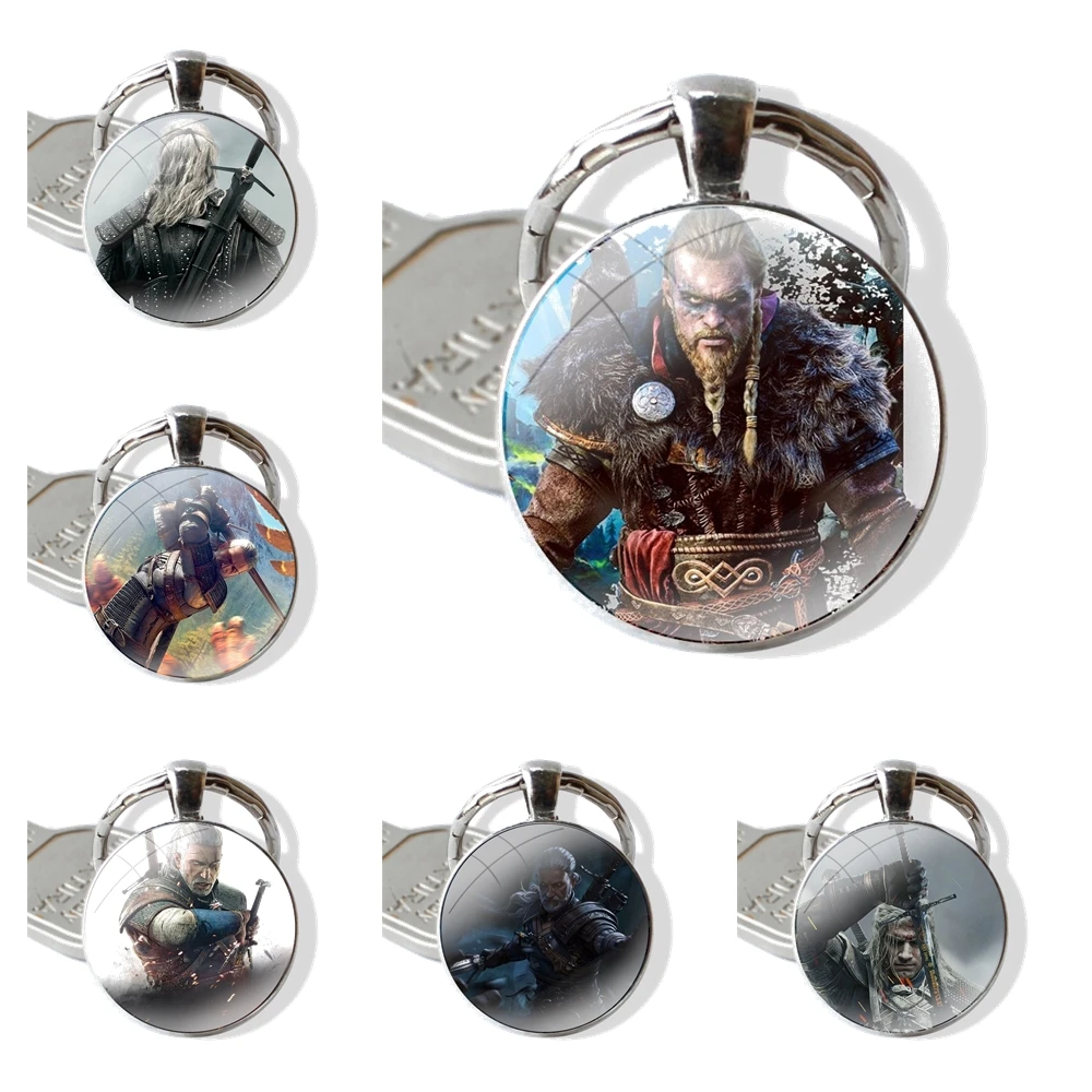 Keychain Handmade Glass Cabochon Key Ring Holder Pendant Key Chains Witcher Warrior Fantasy Tv Drama