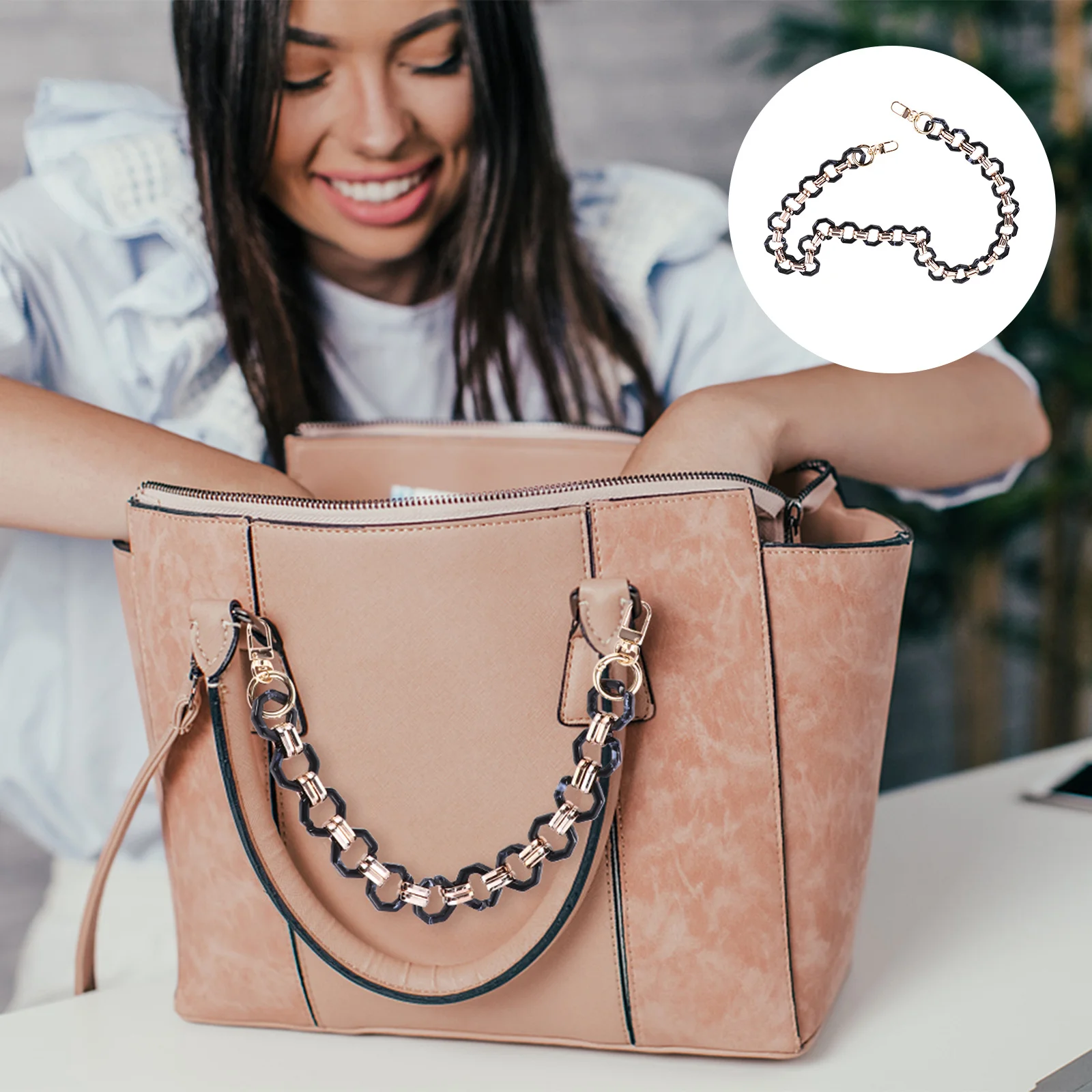 الراتنج المثمن المفاجئة زر سلسلة DIY بها بنفسك حقيبة مقبض حزام حمل محفظة حقيبة يد استبدال الإكسسوارات #4