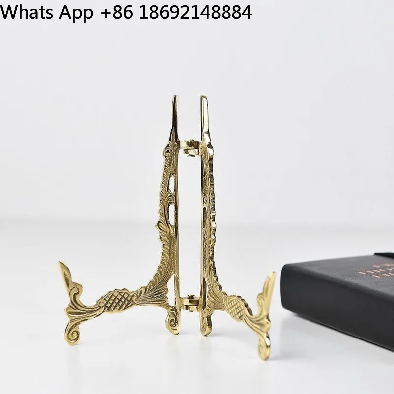 Vintage Carved Brass Display Stand, Holder for Decor Plate Photo Frame Tray, Home Ornament