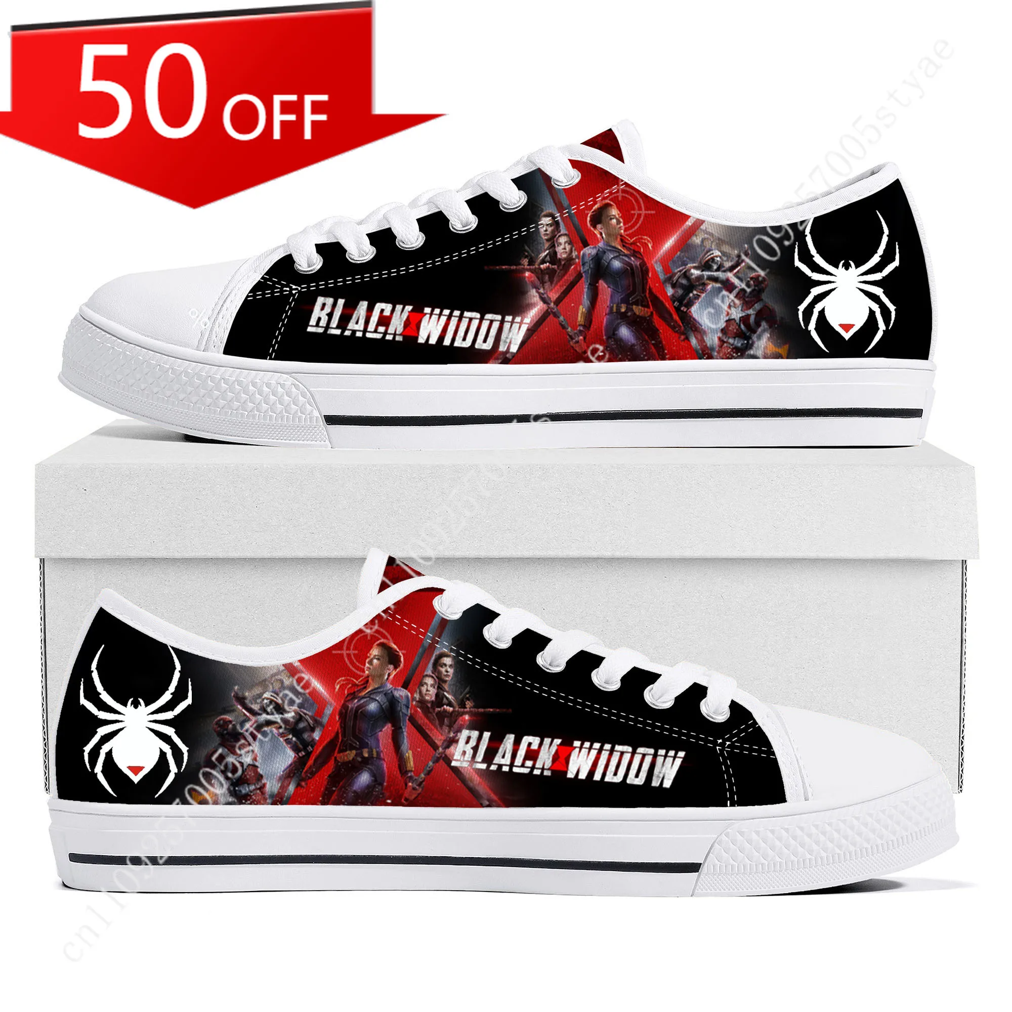 

Marvel Black Widow Avengers Low Top Lightweight Flat Sneakers Mens Womens Canvas Casual Custom Shoes