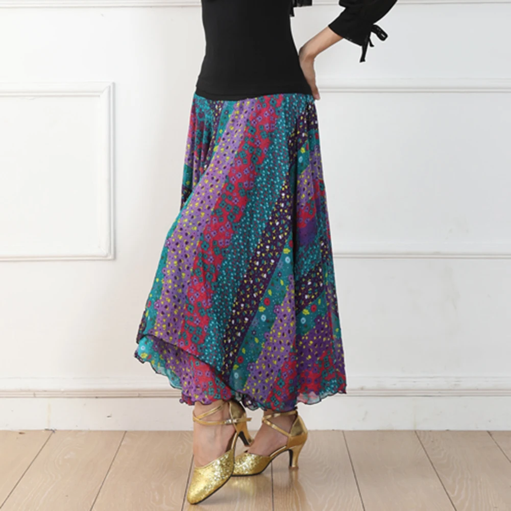 Feminino multicolorido mistura elegante fino ajuste elástico longo saia de dança de salão flamenco saia roupas de dança