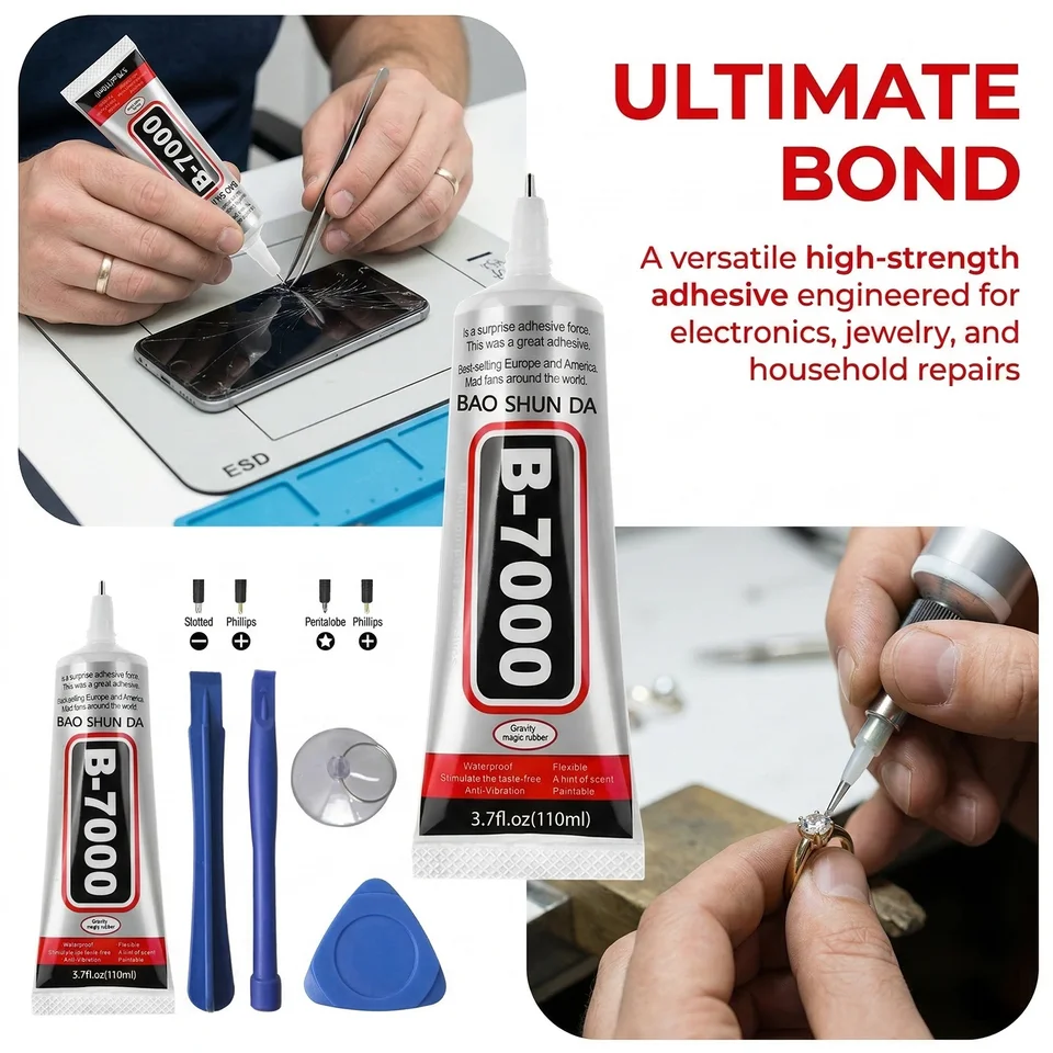 Adhesivo Impermeable de Alta Resistencia B7000 para Pantalla de Teléfono Móvil con Kit de Reparación 9 en 1 con Destornillador y Multifunción para Desarmar 2