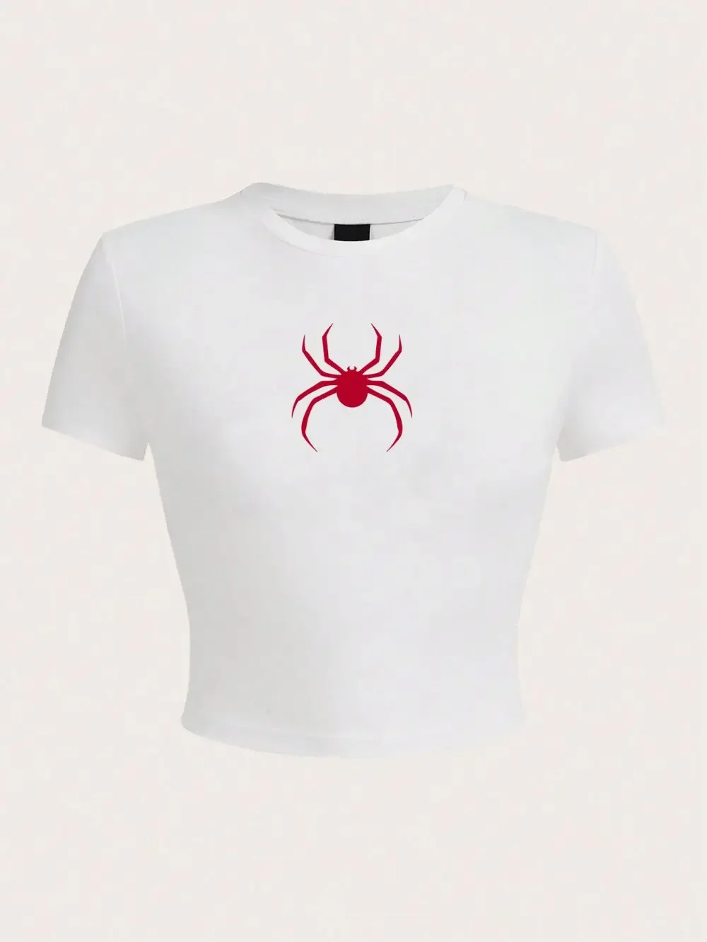 Simple Red Spider Printed Crop Top Street Cropped Navel Women Short Sleeve Tops Comfortable Female Tees Women's Clothing