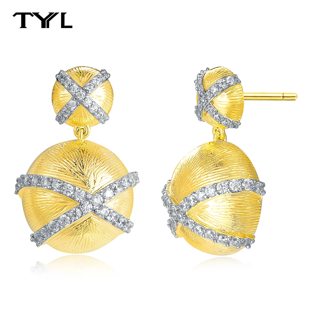 

TYYL Luxury 18K Gold Plated 925 Sterling Silver Needle Zircon Round Earrings For Women Frosted Small Ball Stud Earring New Gifts