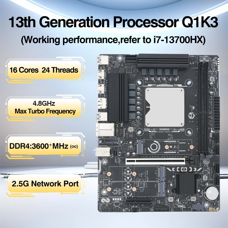 M-ATX LGA 1151 Комплект материнской платы процессора Q1K3 ES 0000 (сборник и7 13700HX) 14C20T Встроенный процессор DDR4 Двойная ОЗУ NVME M.2 SATA Обновление ПК