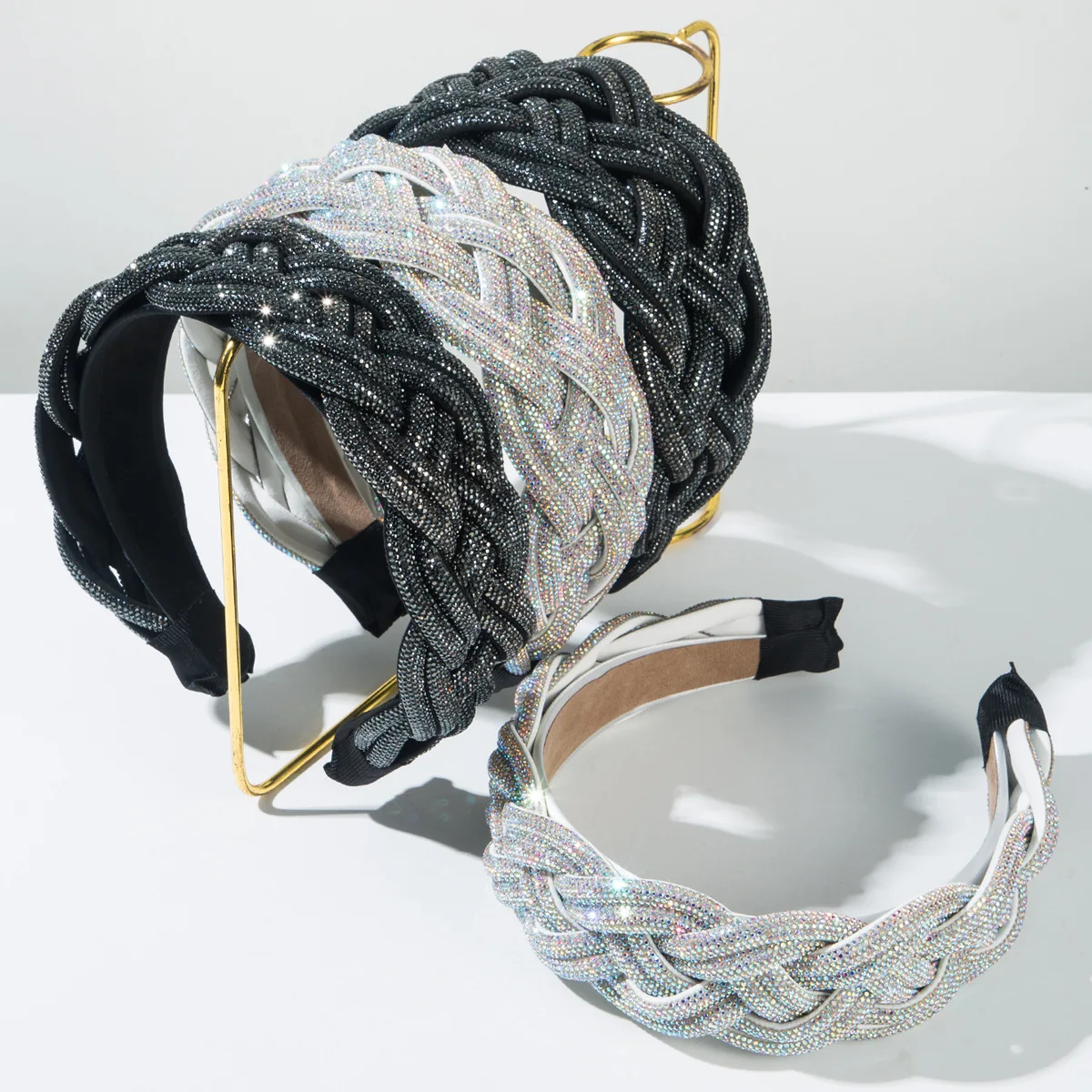 New fashion heavy industry twist woven headband women's high cranial top diamond headgear elegant temperament versatile pressure