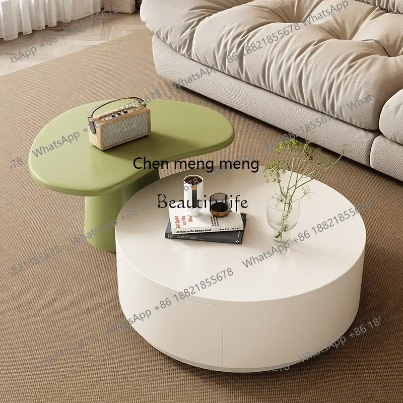 

New Arrivals Cream wind small apartment living room household round coffee table combination ss 7304