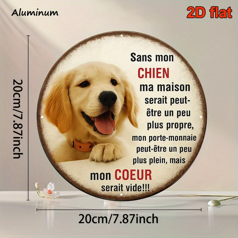 2D Flat, 1pc, Round French Aluminum Sign, Vintage Decorative Plaque with 