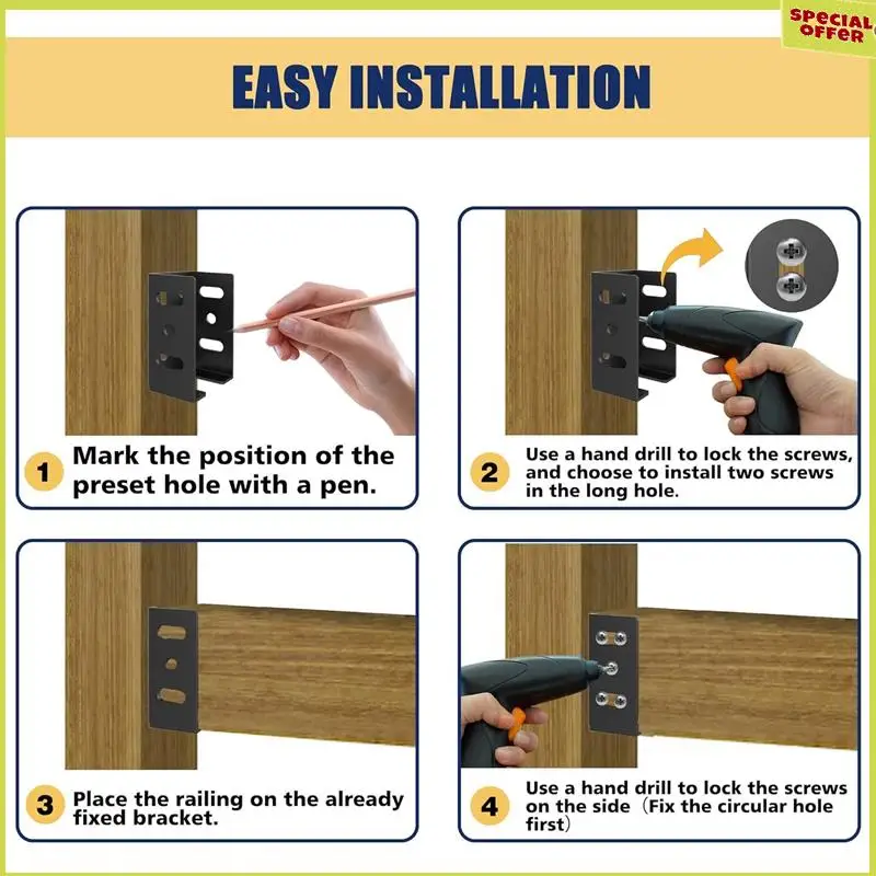 

A34R Heavy Duty Carbon Steel Fence Bracket With Screws For Vinyl Fencing Panel To Post Connection Rail Bracket Kit 4Pcs Durable