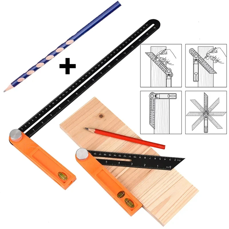 Angle Rulers Gauges Tri Square Sliding T-Bevel with Wooden Handle Level Measuring Tool Wooden Marking Gauge Protractor