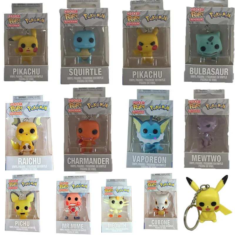 2026 15 Styles funko pop Anime Figure Pocket Keychains Pokemon Anime Figure Toys Pikachu Charizard Mewtwo Pocket Keychain Toys