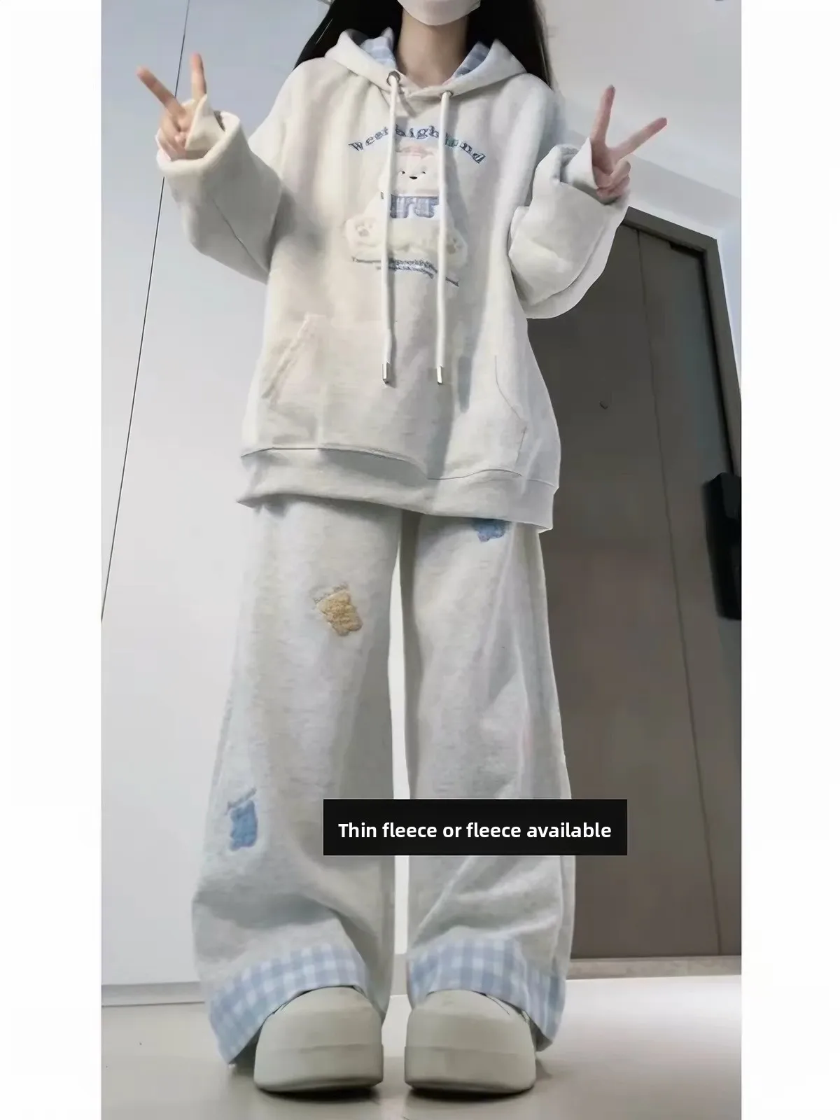 Cute Lazy College Style Sweatshirt Set Women's Autumn Winter Sweet Girl's Outfit Two-Piece Set Long Pants Hoodie Thickened