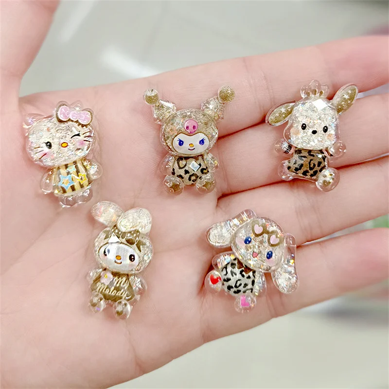 5 Pcs Sanrio Hello Kitty DIY Handmade Accessories Cartoon Kuromi Cinnamoroll Hair Rope Phone Case Resin Decoration Kawaii Gift