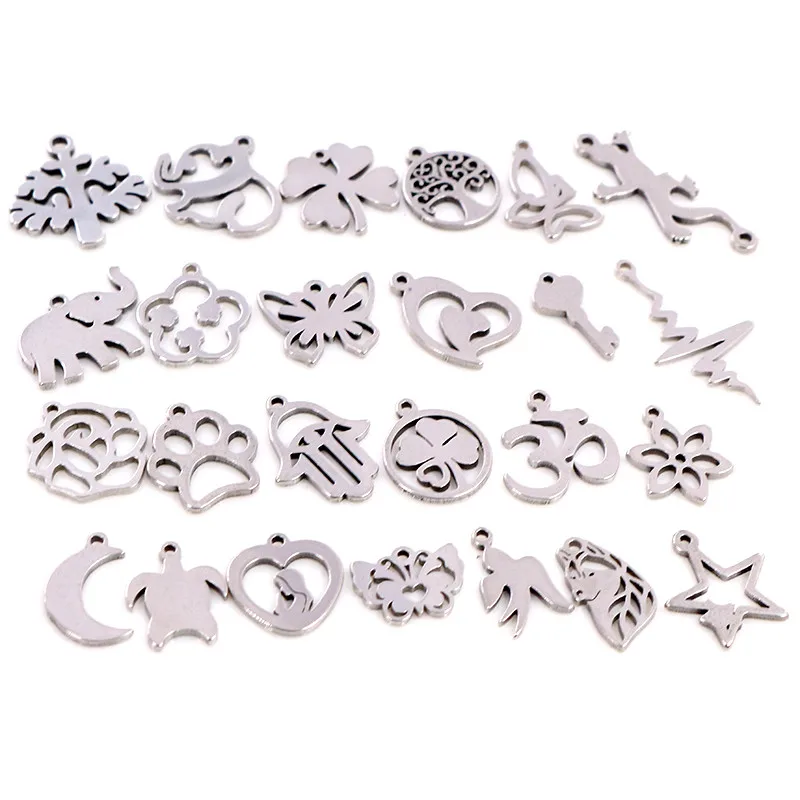 30pcs/lot No Fade Charms 316 Stainless Steel Butterfly tree heart Charms handmade Craft pendant Jewelry Making,DIY for necklace