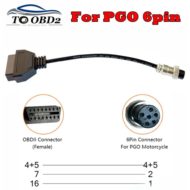 OBD2 Extention Cord for PGO 6pin Motorcycle Cable for PIAGGIO 6PIN Female Connector to 16PIN Motorbike Detector Convert Adapter