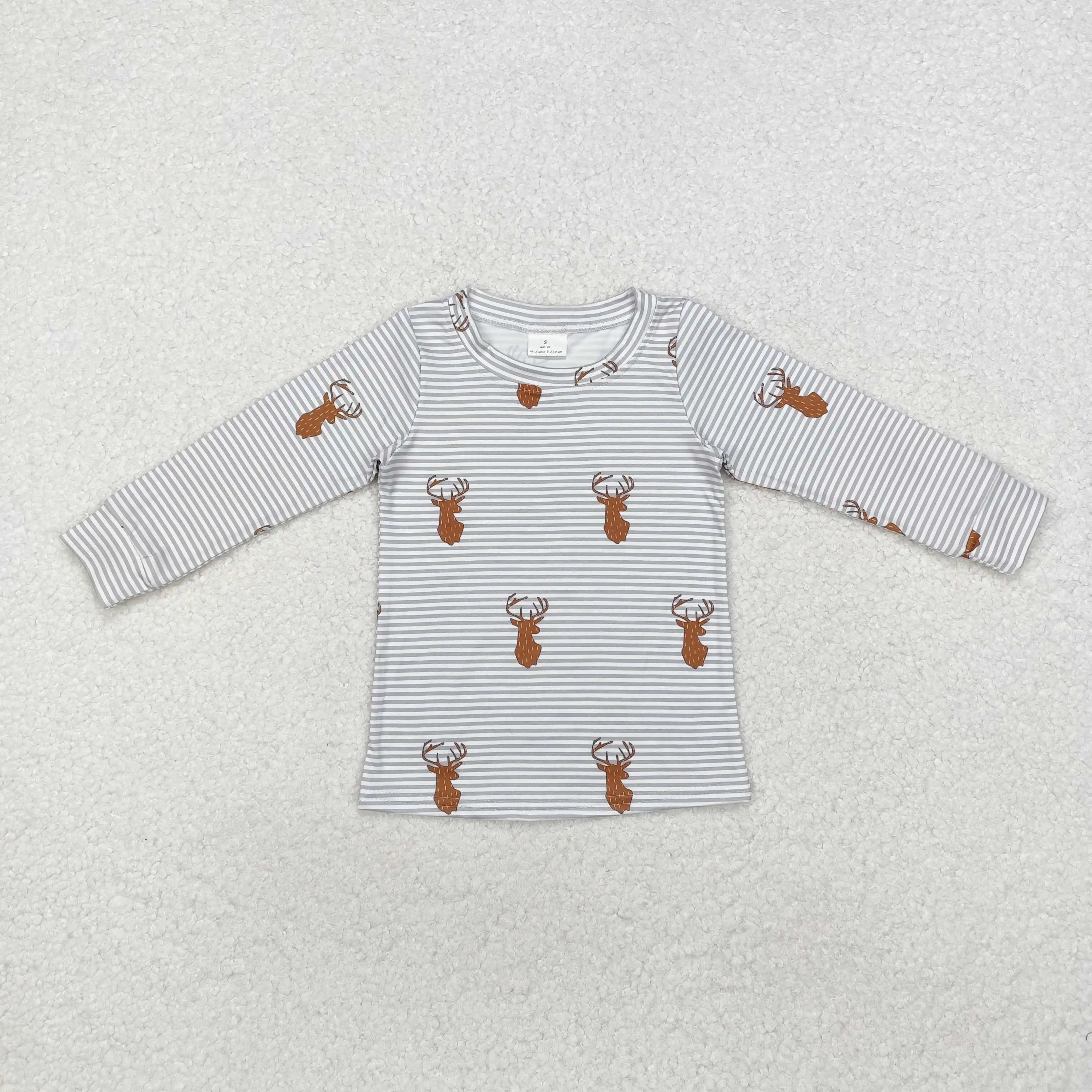 BT0854 Fashionable Kids Boys Clothing Long Sleeve Antler Stripes Print With Children Clothes Rts No Moq