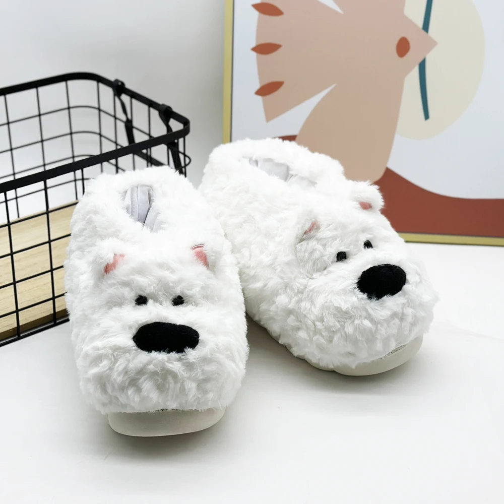 White West Highland Dog Animal Collection Plush Slippers for Children's Birthday Gifts Home Decorations