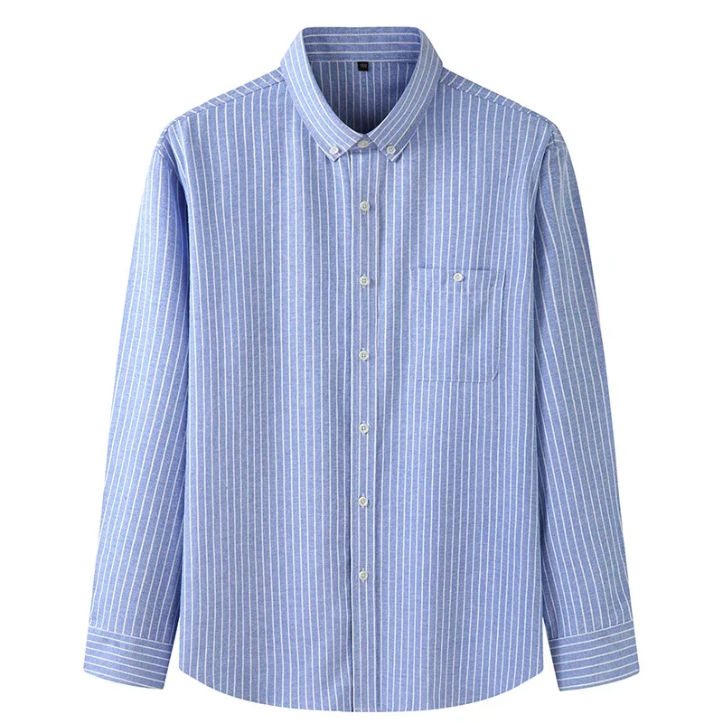 

New Autumn Plus Large Size 8XL 159cm Chest Mens Business Casual Long Sleeved Shirt Classic Striped Male Blue Social Dress Shirts