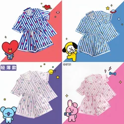 Summer BT21 Surrounding Anime Kawaii Pajama Set Girl Cartoon Casual Short Sleeved T-shirt Shorts Two Piece Home Furnishing Set