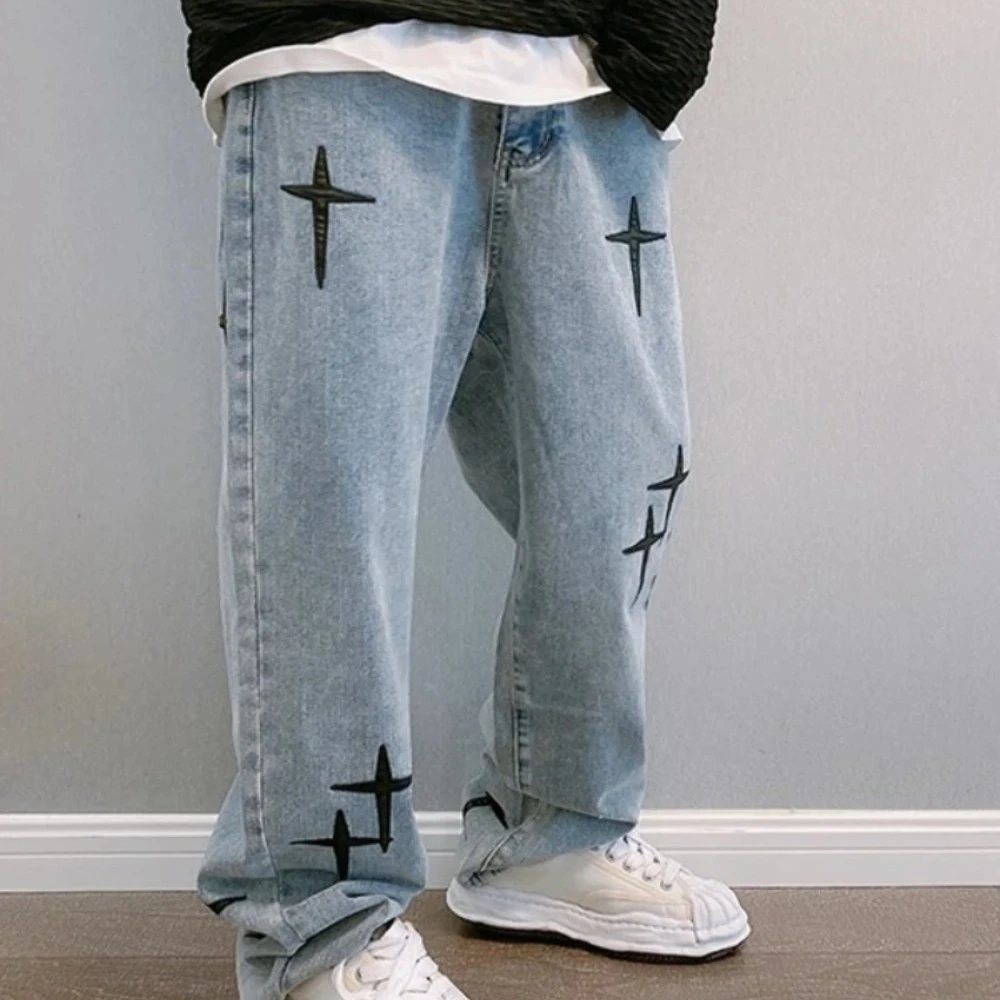 2024 New Wide Leg Pants Streetwear Baggy men Jeans Spring Autumn Men Korean Fashion Loose Straight Male Brand Clothing Black