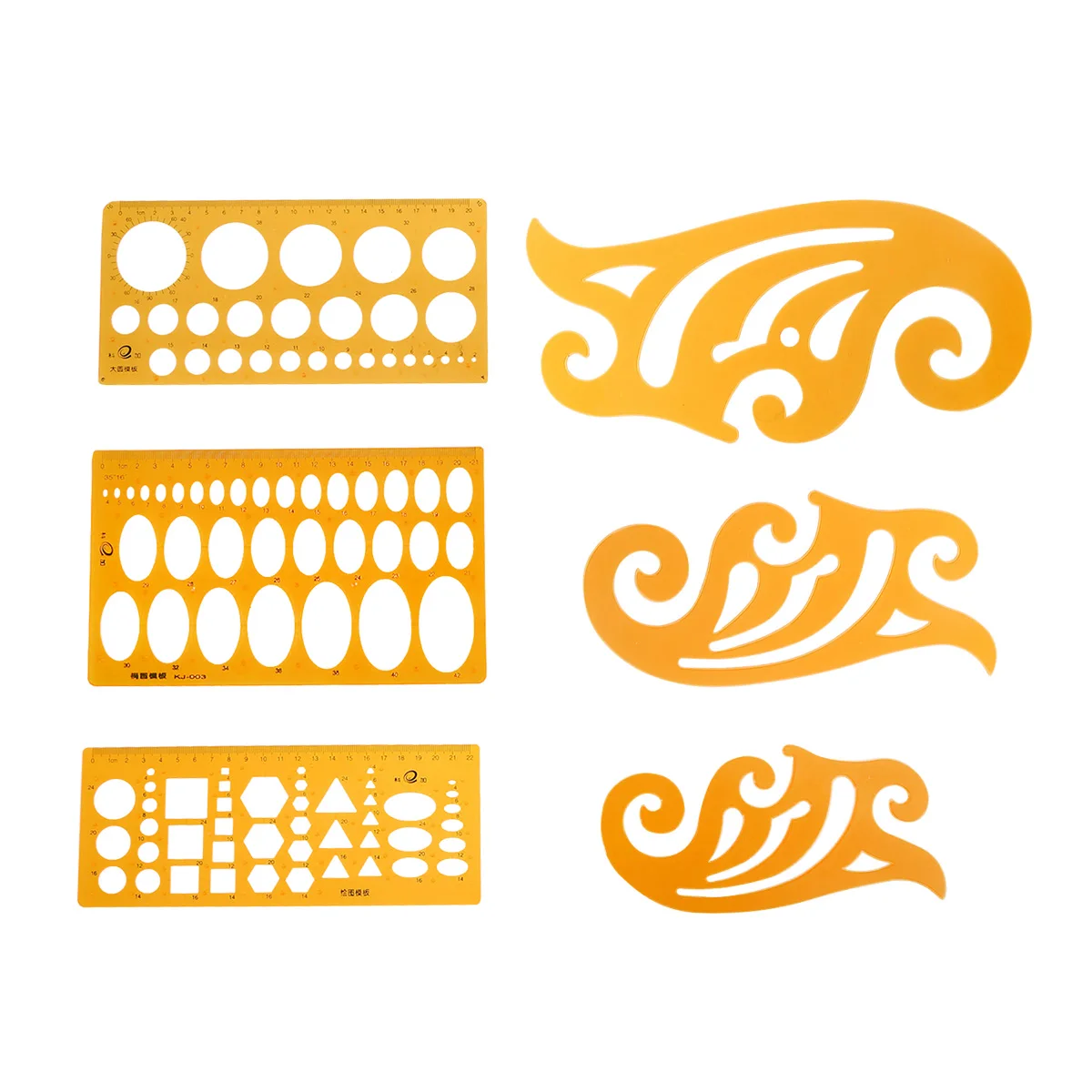 

6pcs /Set Drawing Template Ruler Curve Measuring Tool For Design Architecture Drafting Transparent Orange Plastic Set With