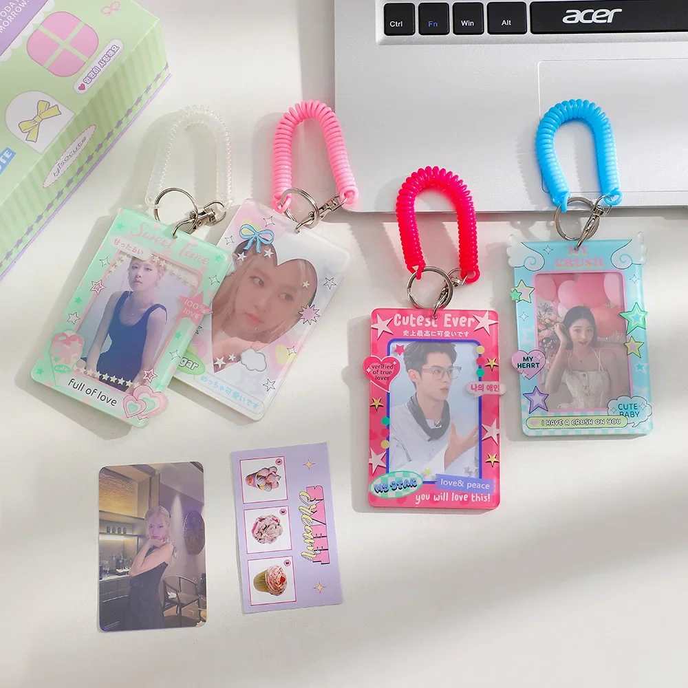 Sweet Design Acrylic 3Inch Photocard Holder Wriestlets Belt Bus Cards Cover Bags Charm