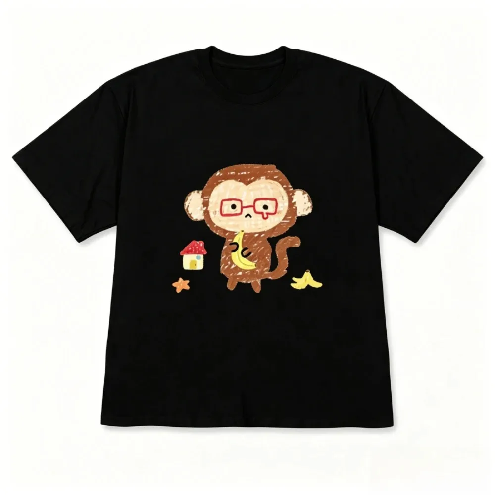 Cute Monkey Tee for Women Playful Animal Fun Graphic Short-sleeve Tee Korean Fashion Casual Versatile Top Street Style Women Tee