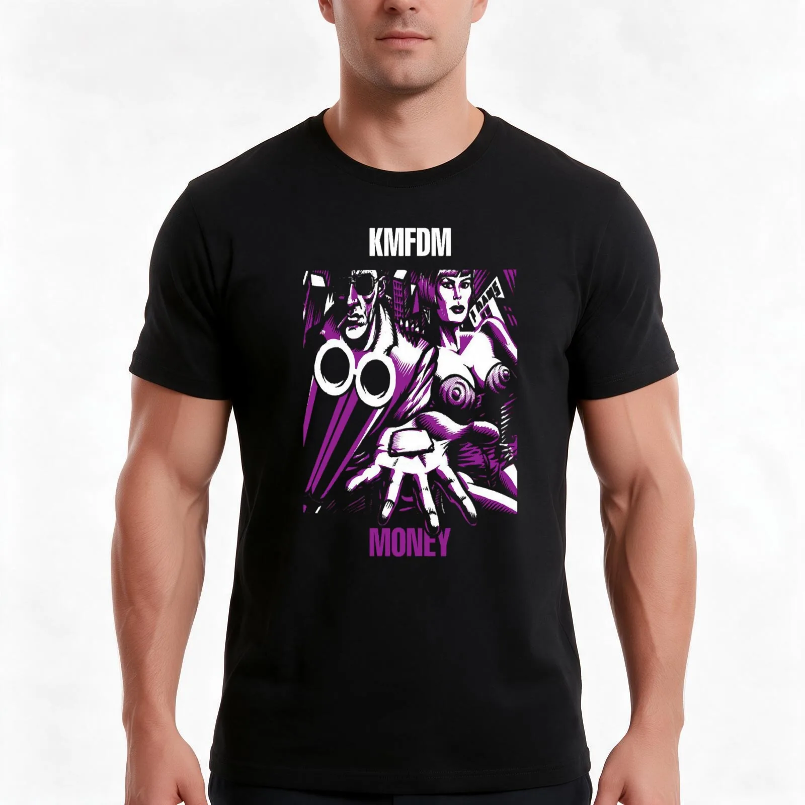 KMFDM T-Shirt, Summer Casual Cotton Tee, Oversized Streetwear Tops, Vintage Graphic Print, Loose Fit Short Sleeve, 100% Cotton