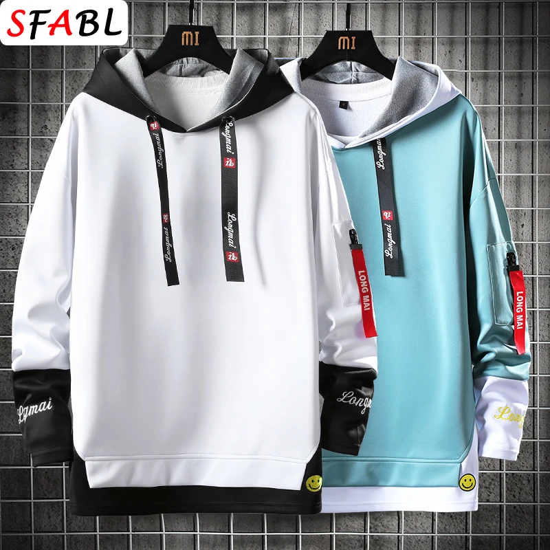 New Fashion Streetwear Hoodies Men Hooded Shirt Printed Patchwork Hoodies for Men Harajuku Hip Hop Sweatshirt 3/4 Sleeve Tops XL