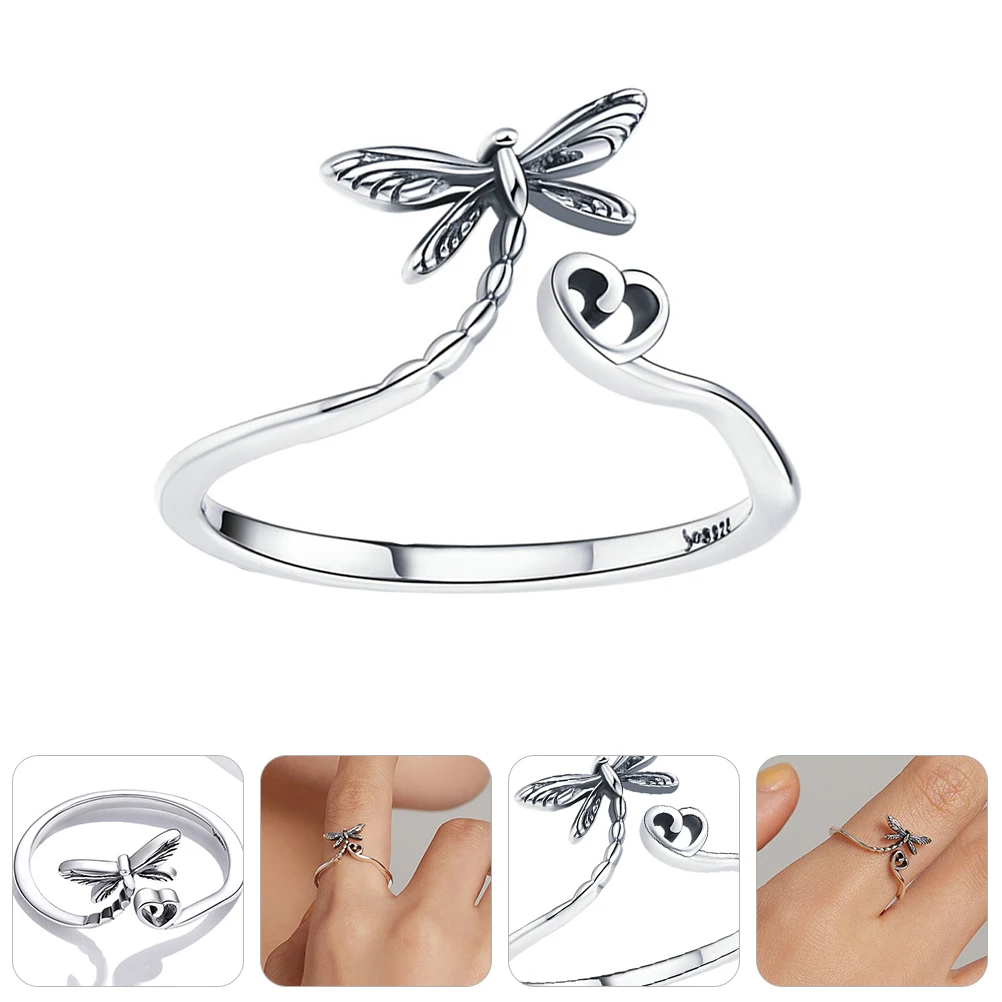 

Sterling Silver Dragonfly Ring Jewelry Girl Finger Simple and Stylish Open S925