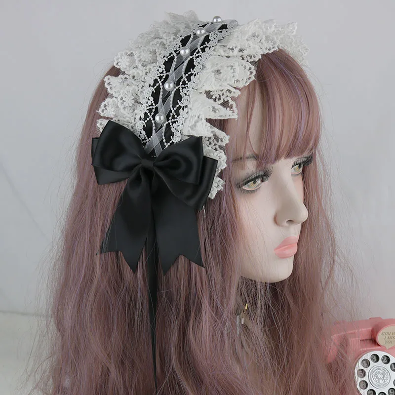 2022 Japanese Lovely Sweet Hair Hoop Anime Maid Cosplay Headband Lolita Lace Flower Headwear Accessory for Girls