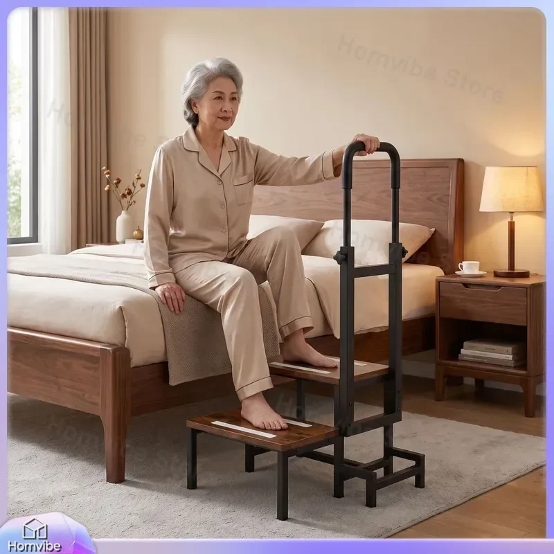 2 Step Ladder Stool with Armrest Folding Kitchen Step Stool for Elderly Kids Safety Climbing Chair Auxiliary Table Home