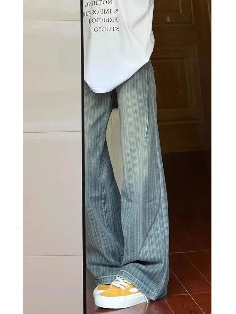 بنطال ذو قصة أرجل واسعة من القطن ملابس نسائية ربيعية مشروط ملابس نسائية مخصصة حليبي خوخ محبوك بنطاقات جماليات عطاء 2025