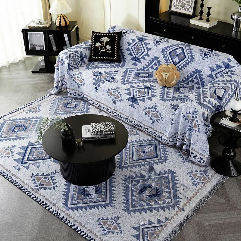 Sofa Cover Geometric Ethnic Style Wear Resistant Cat Scratch Proof All Season Universal One Piece Blanket Living Room
