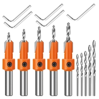 5 PCS Quick Change 8Mm Adjustable Countersink Drill Bit Set Orange Countersink Drill Bit With 5Pcs Replaceable Drill Bits