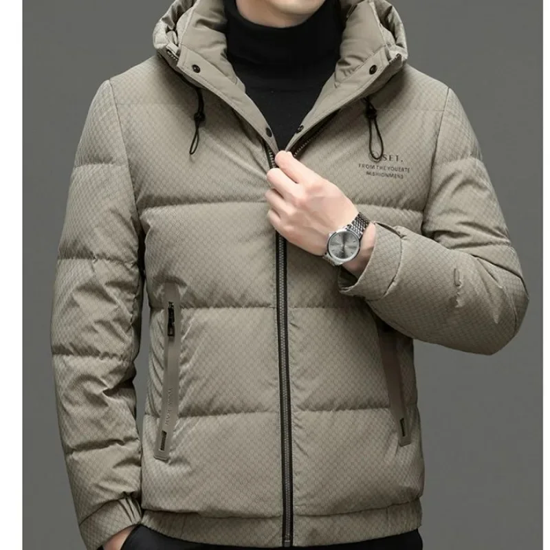 New 2024 Male Parkas Black Gold White Duck down Jacket Mid-Length Hooded Coat Young and Middle-Aged Thick Warm Men