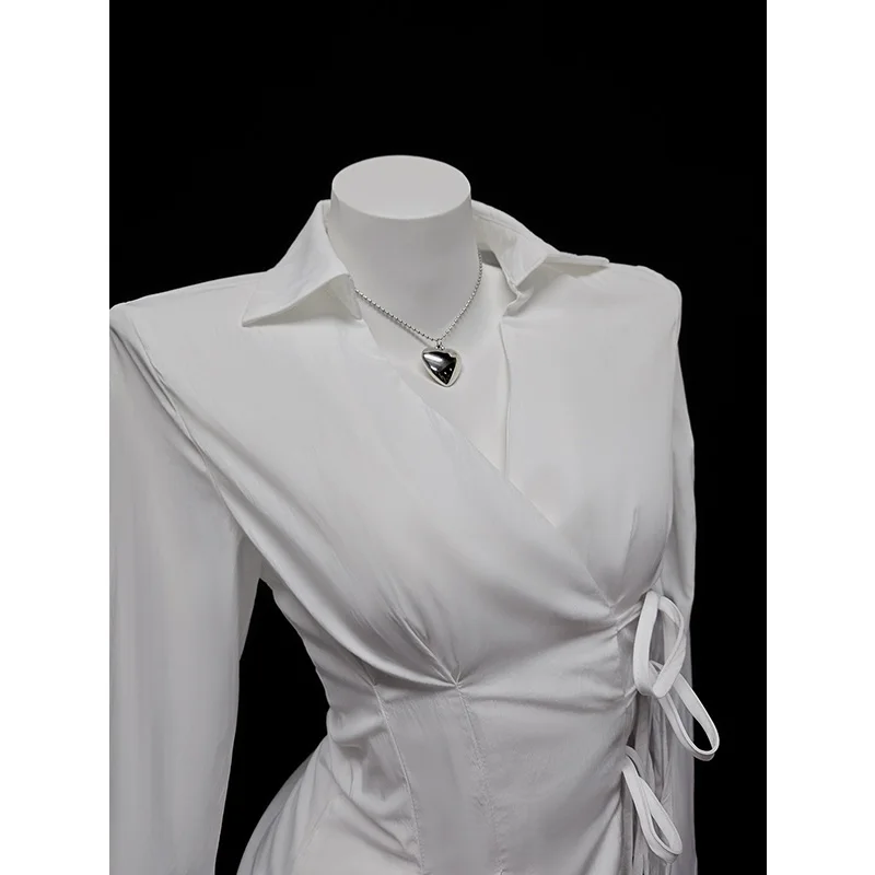 Benuynffy 2025 Otoño Invierno Color sólido Top con cordones mujer moda manga larga Y2k ropa de calle camisas y blusas blancas mujer nuevo