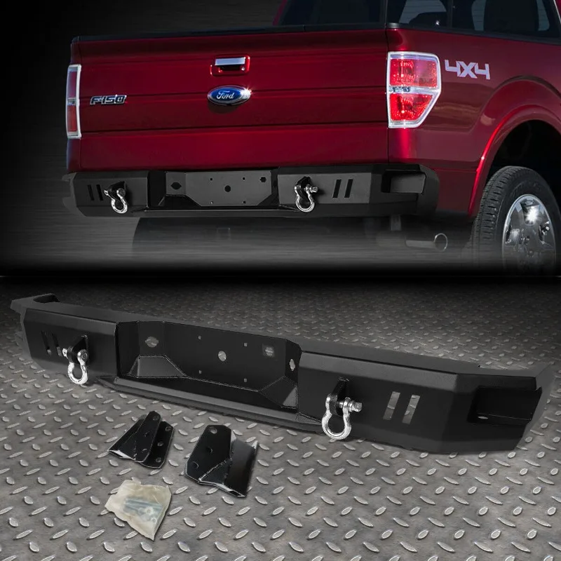 US FOR 2009 2010 2011 2012 2013 2014 FORD F150 BLACK REAR HEAVY DUTY STEEL STEP BUMPER FACE BAR W/D-RINGS