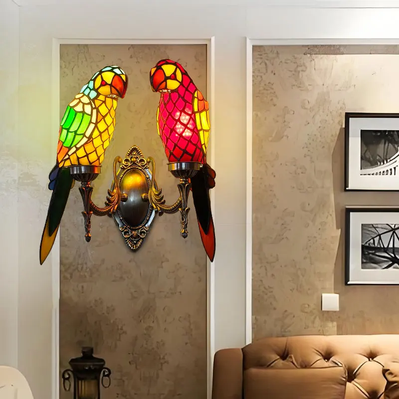 مصابيح حائط على شكل طائر زجاجي ملون أمريكي لغرفة النوم بجانب السرير ودرج الشرفة والديكور الفني القديم لغرفة الطعام #5