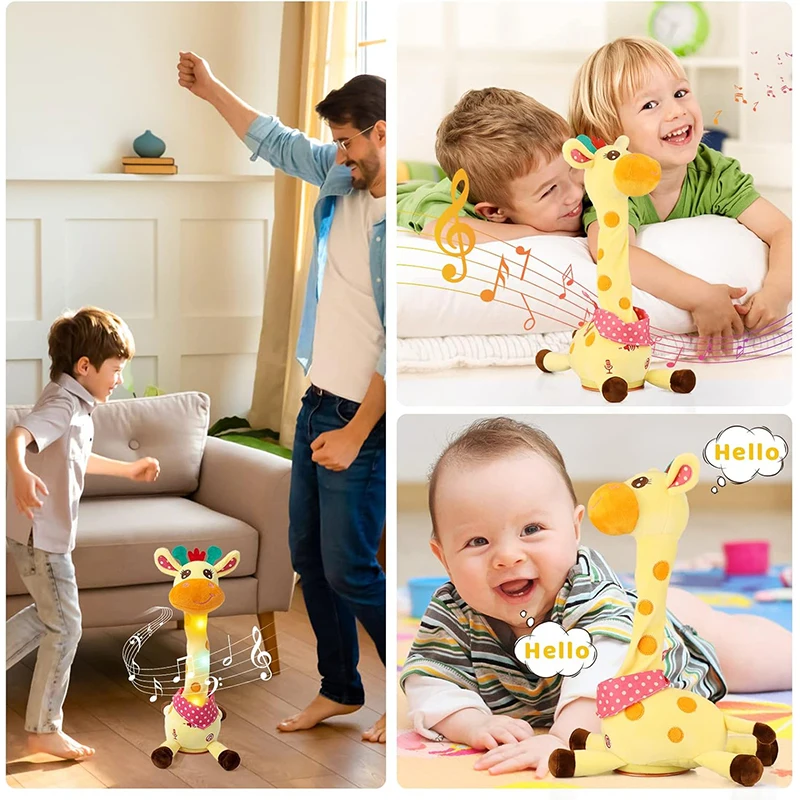 Giocattolo giraffa parlante danzante, giocattolo per bambini con animali di peluche che ripetere quello che dice, giraffa musicale luminosa con regali di canzoni per bambini