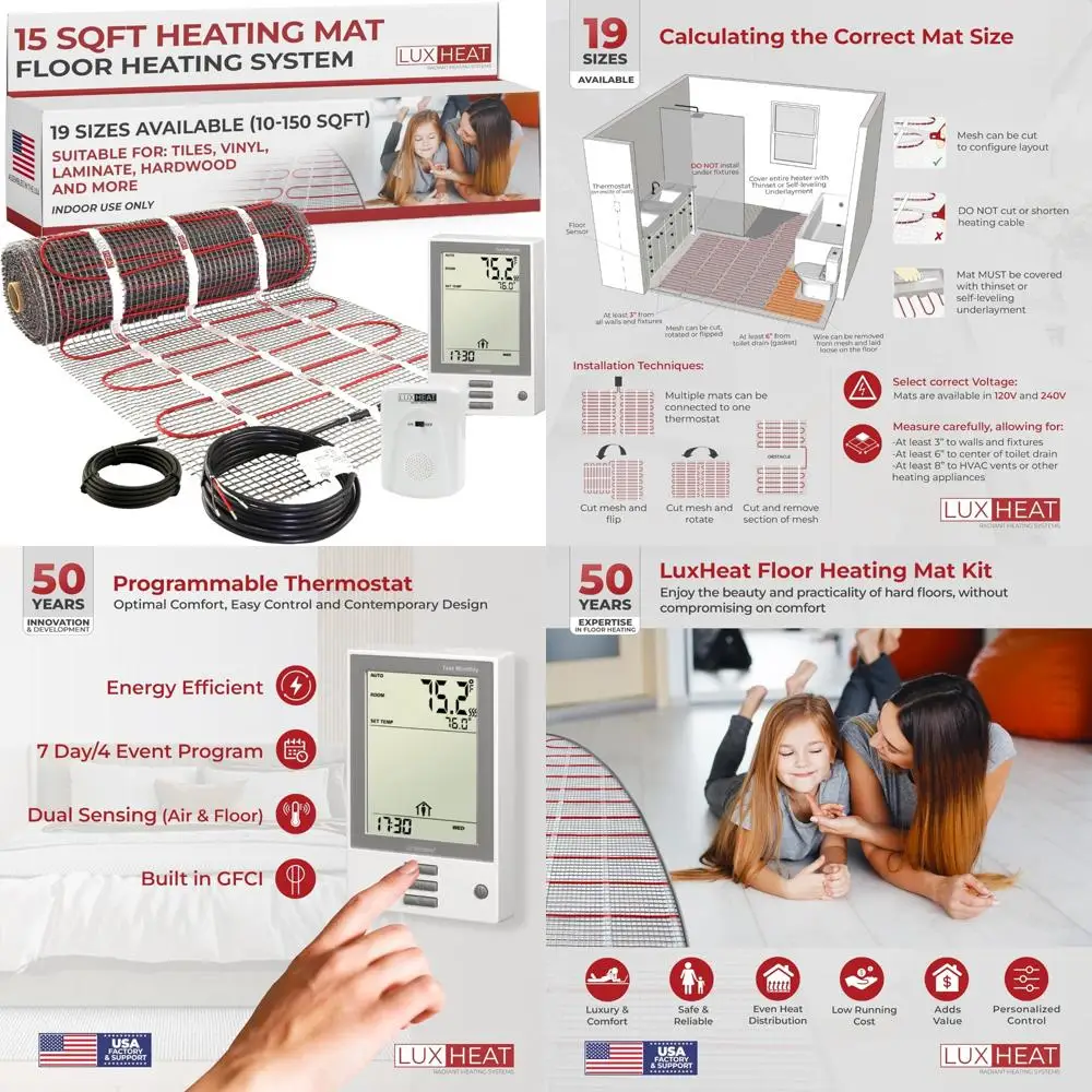 

Electric Radiant Heating System for Floors - 15 Square Feet Under Tile and Laminate - 120V Floor Heating Kit