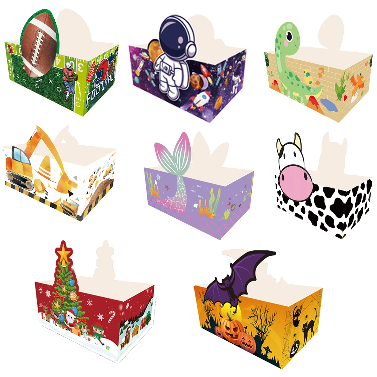 

MINISO Halloween Christmas Fishtail cow engineering car Astronaut animal Theme Birthday Party Popcorn Boxes Decorations Supplies