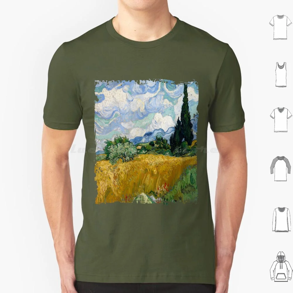 Wheat Field With Cypresses , 1889-Vincent Van Gogh T Shirt Cotton Men Women DIY Print Van Gogh Cezanne Manet Kandinsky Klimt