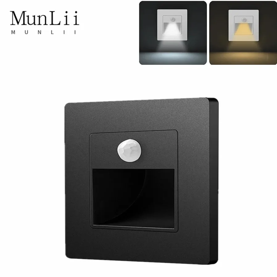 

3W Recessed Infrared Motion Sensor Night Light Indoor Outdoor Stair Step Wall Lamp LED Step Light Staircase Bedroom Decoration