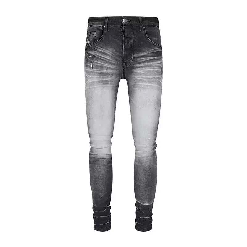 

Designer fashion new men's water jeans stretch slim fit retro painted washed black gray jeans hip-hop brand pants hombre