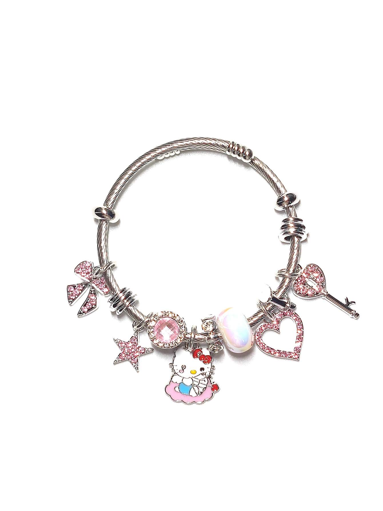 Hello Kitty Charms Bracelet Fashion Trendy Girl Y2K Bangles KT Cat Crystal Beads Hand Chains For Women Wedding Jewerly