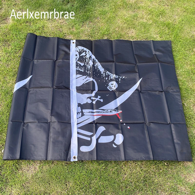 Aerlxemrbrae New Huge 3x5FT Skull and Cross Crossbones Sabres Swords Jolly Roger Pirate Flags With Grommets Decoration