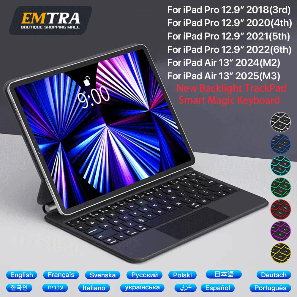 

Magic Keyboard Magnetic for IPad 13 Inch 2025 Air M3 M2 Bluetooth Keyboard Wireless for IPad Pro 12.9in 6 5 4th 3rd Case Stand