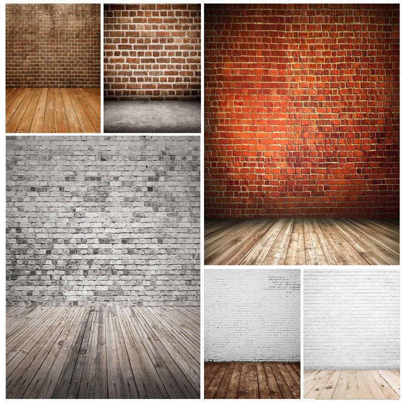 Photorealistic Fabric Vintage Brick Wall Wooden Floor Photography Backdrops Photo Background Studio PropYXZQ-05